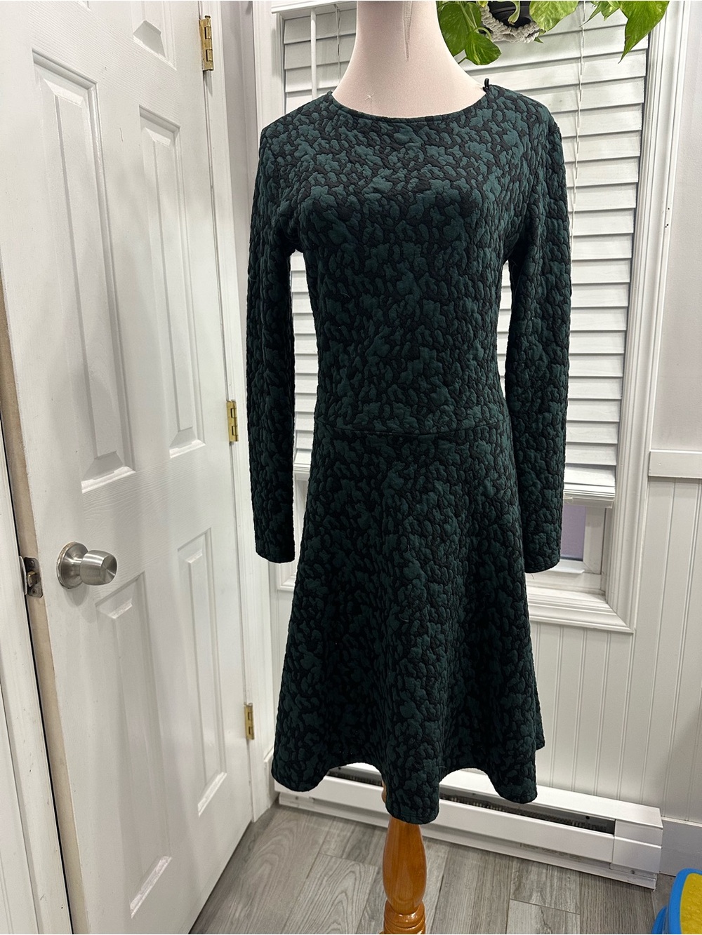 H&M Dark Green Long-Sleeve Fit & Flare Dress